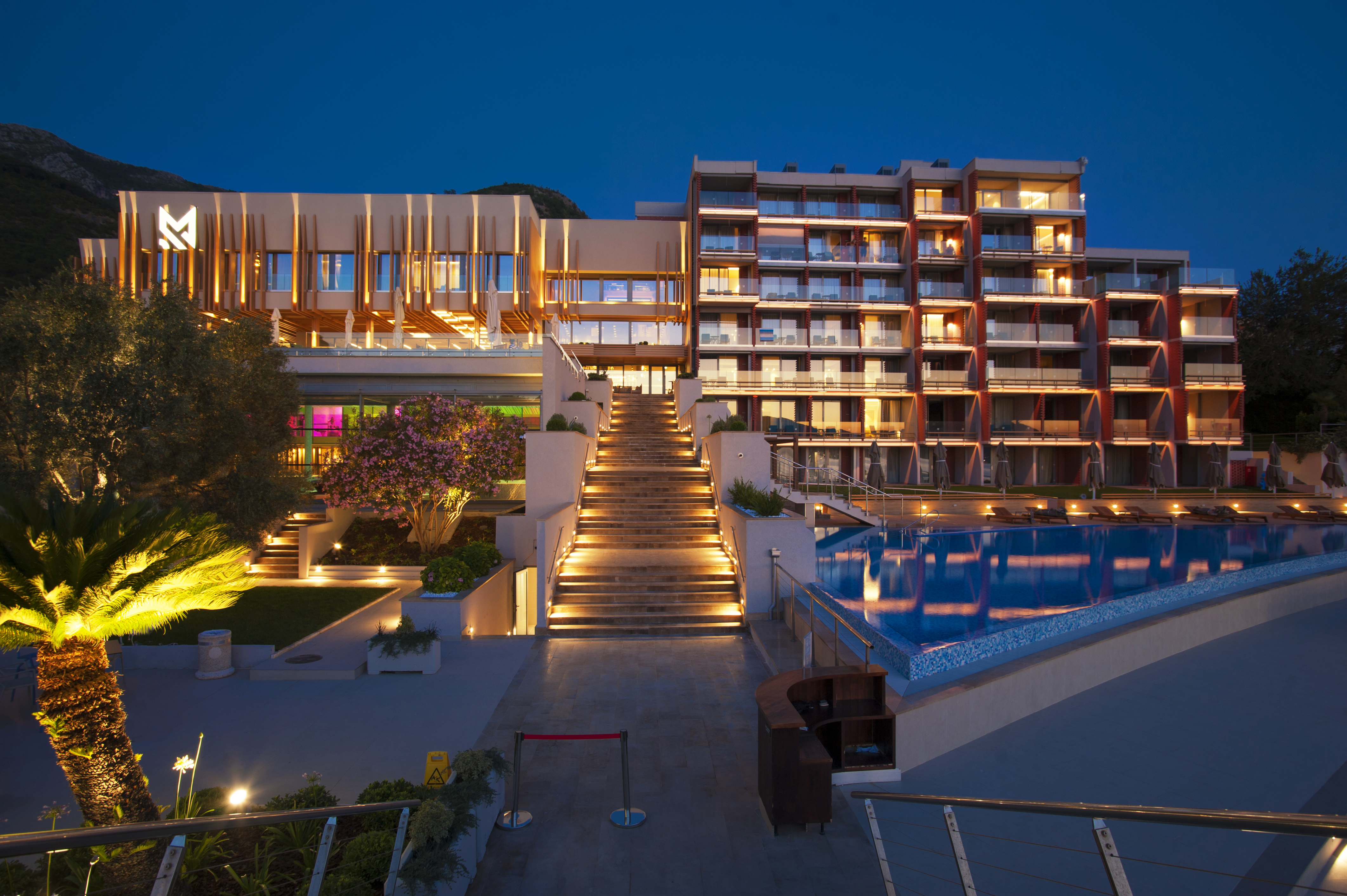 Hotel resort at dusk